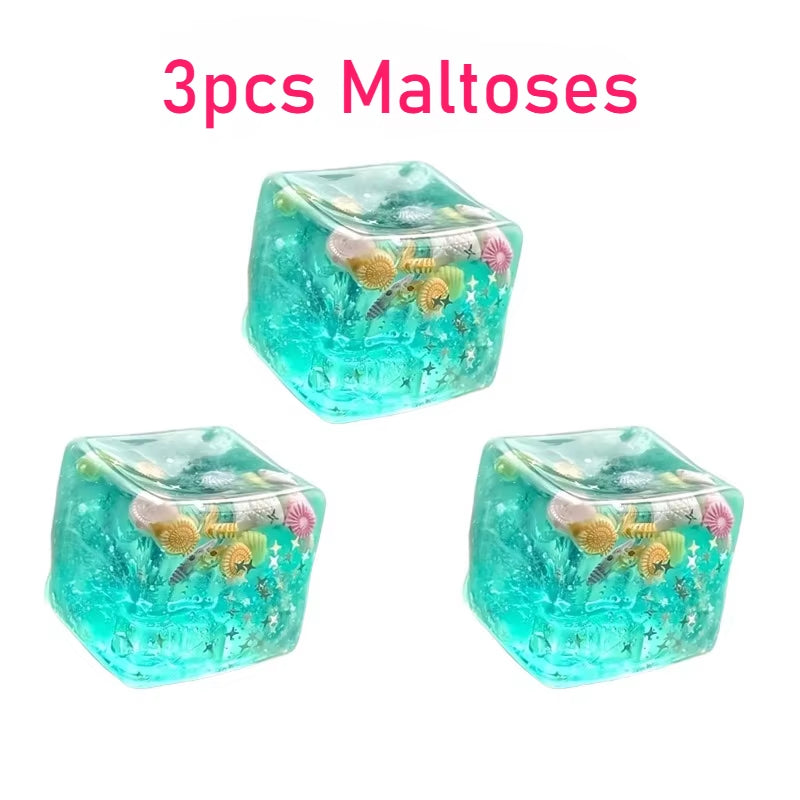Squishy Maltose Cubes Fidget Toy Super Soft Transparent Star Squeeze Toy Ocean Sensory Anti-Stress Toy for Friend Christmas Gift