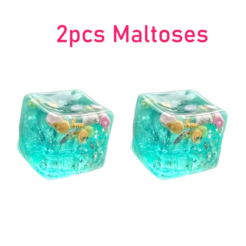Squishy Maltose Cubes Fidget Toy Super Soft Transparent Star Squeeze Toy Ocean Sensory Anti-Stress Toy for Friend Christmas Gift