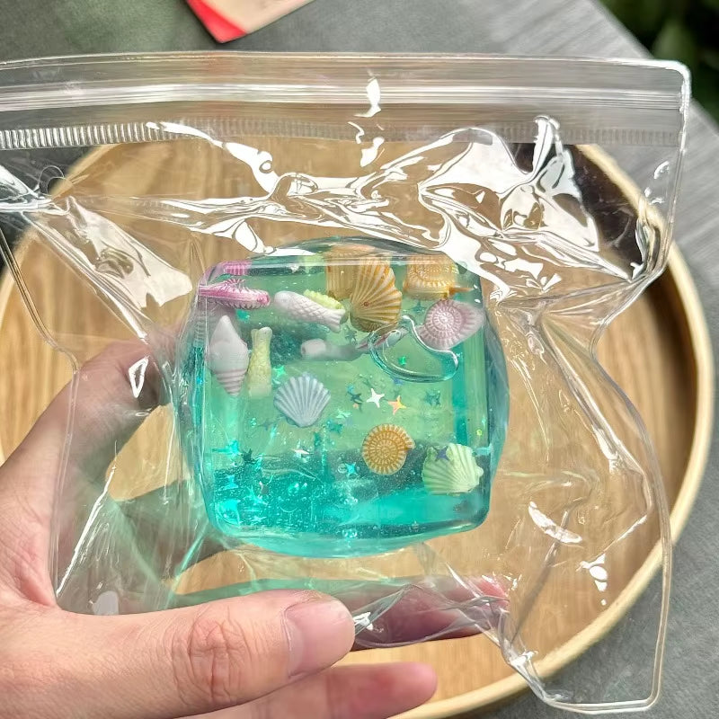 Squishy Maltose Cubes Fidget Toy Super Soft Transparent Star Squeeze Toy Ocean Sensory Anti-Stress Toy for Friend Christmas Gift